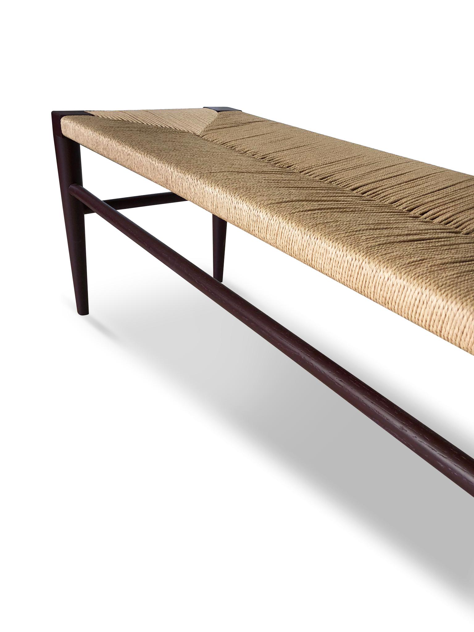 Portuguese 21st Century Designed Bench Stool Oak Wood Rope