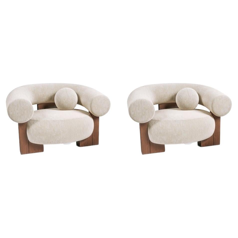 Contemporary Modern Cassete Armchair in Fabric & Wood, Set of 2 by Collector For Sale