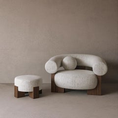 Contemporary Modern Cassete Armchair & Puff in Fabric & Wood by Collector Studio