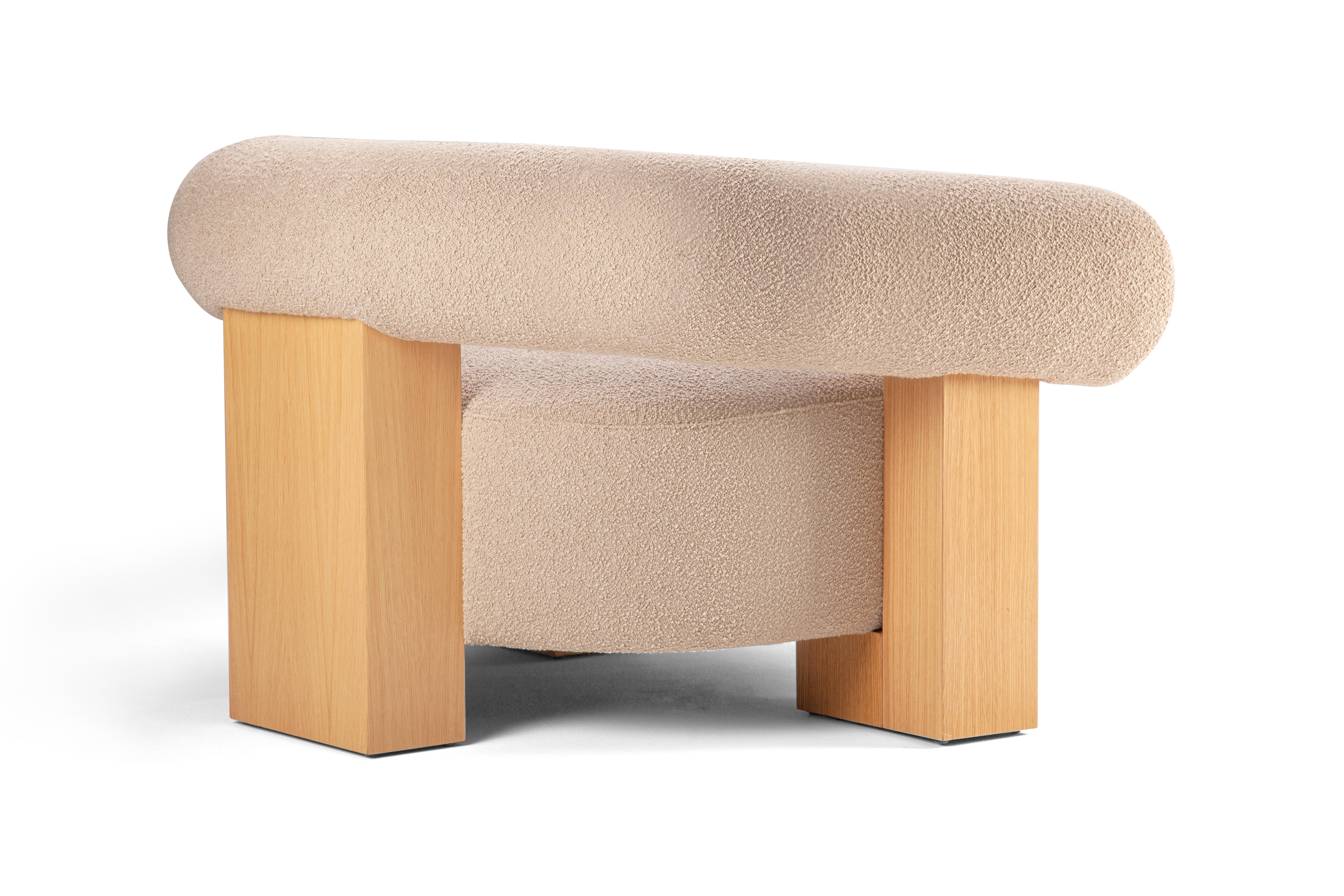 Fabric Contemporary Modern Cassette Armchair in Beige boucle by Collector Studio For Sale