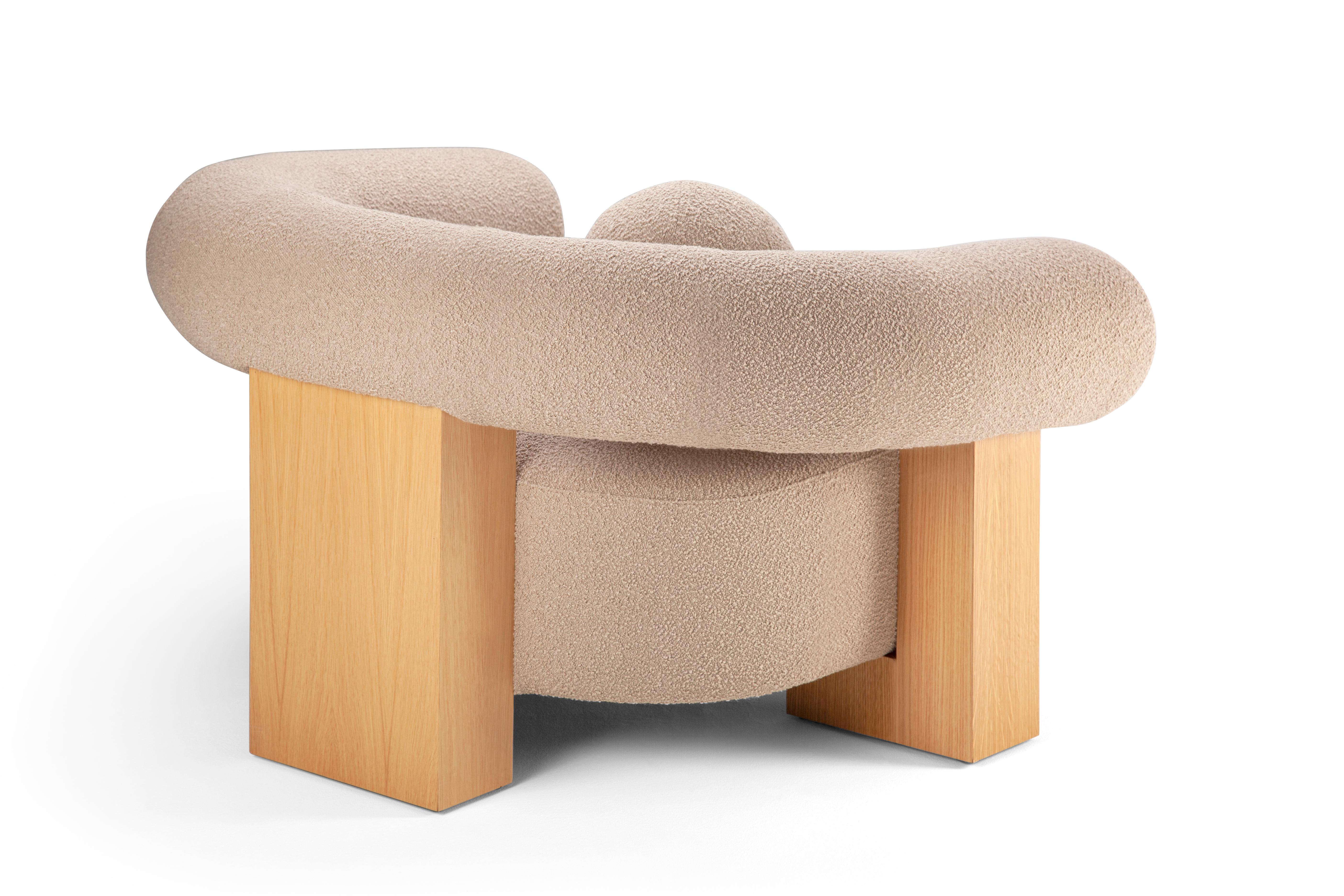 Contemporary Modern Cassette Armchair in Beige boucle by Collector Studio For Sale 1