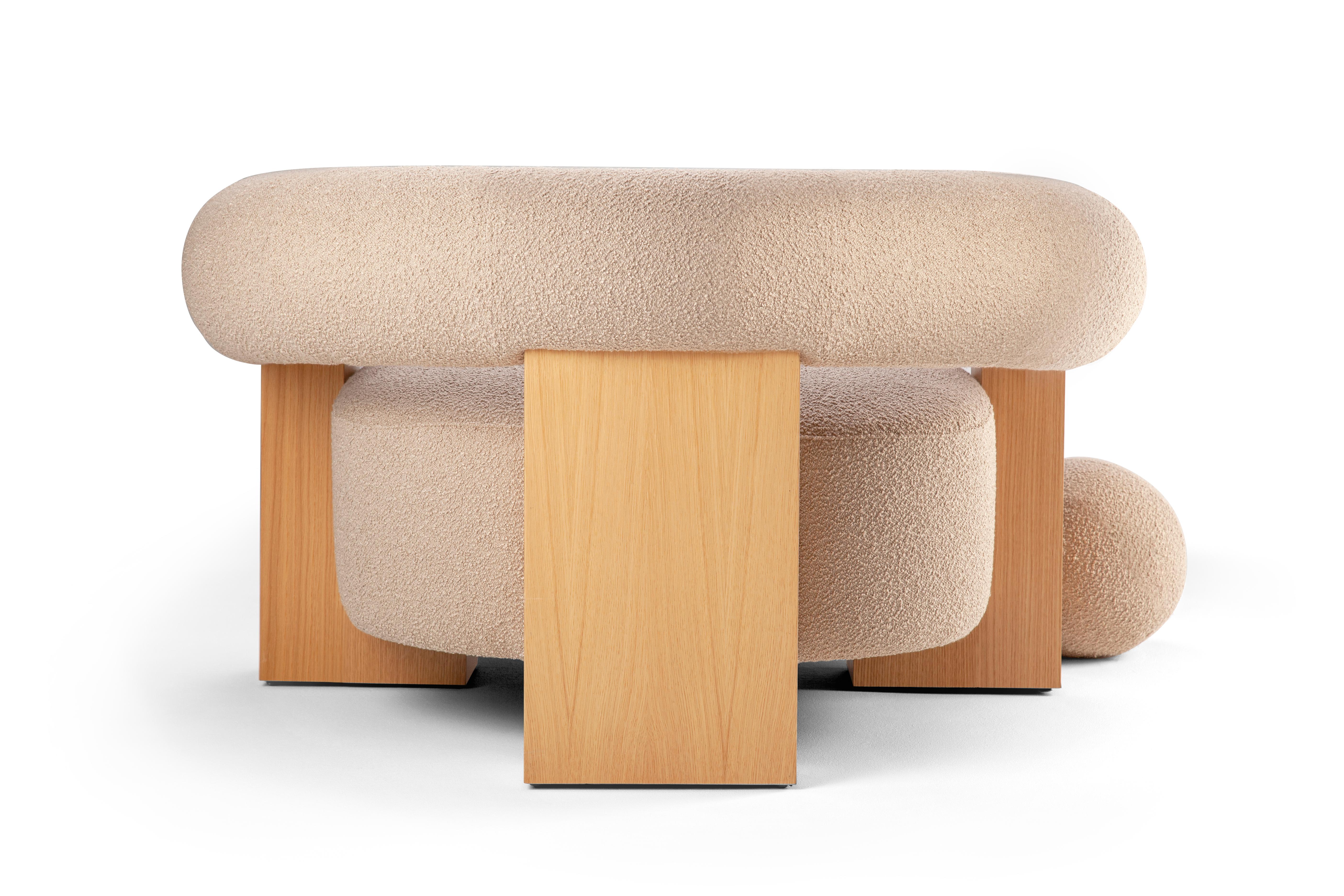 Contemporary Modern Cassette Armchair in Beige boucle by Collector Studio For Sale 2