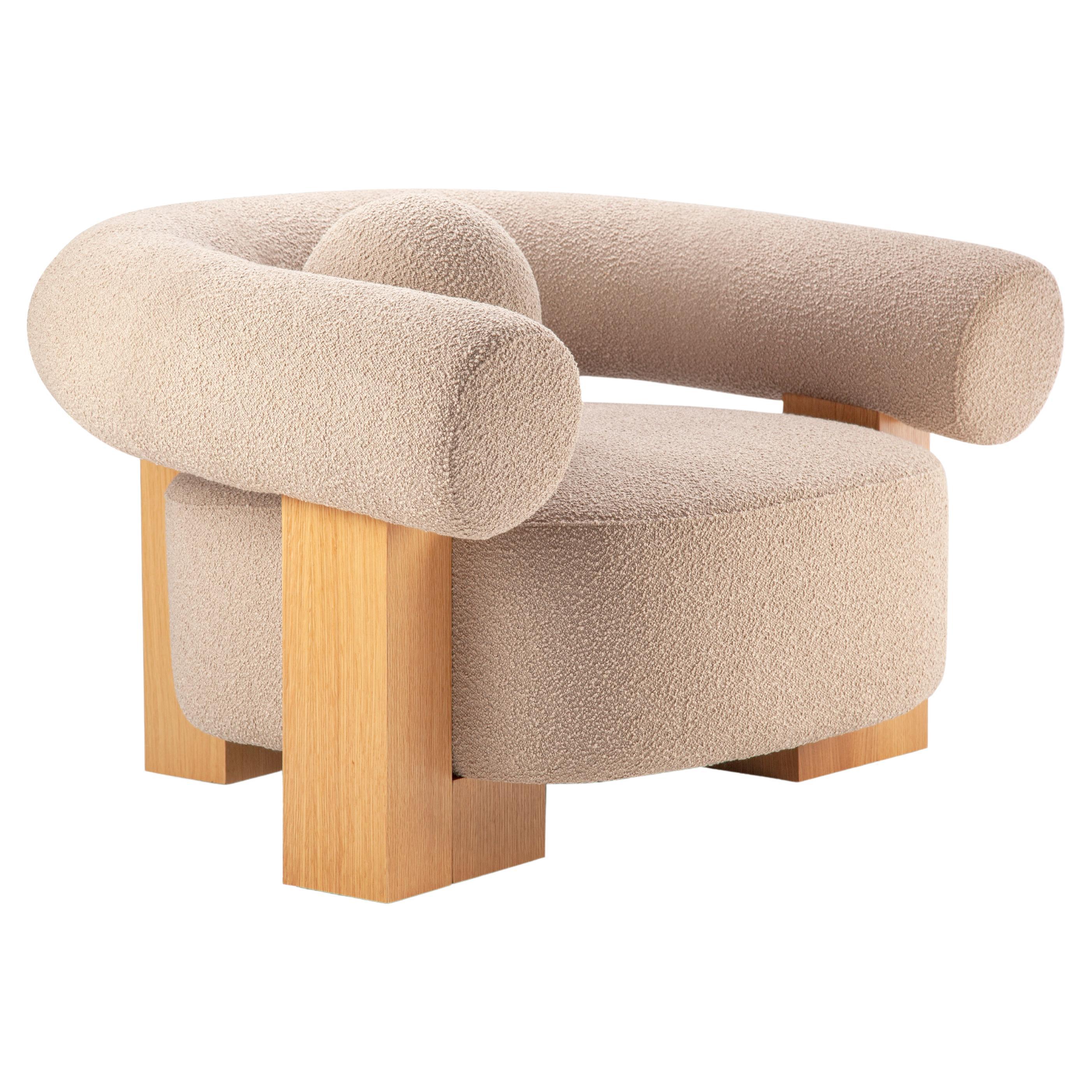 Contemporary Modern Cassette Armchair in Beige boucle by Collector Studio For Sale