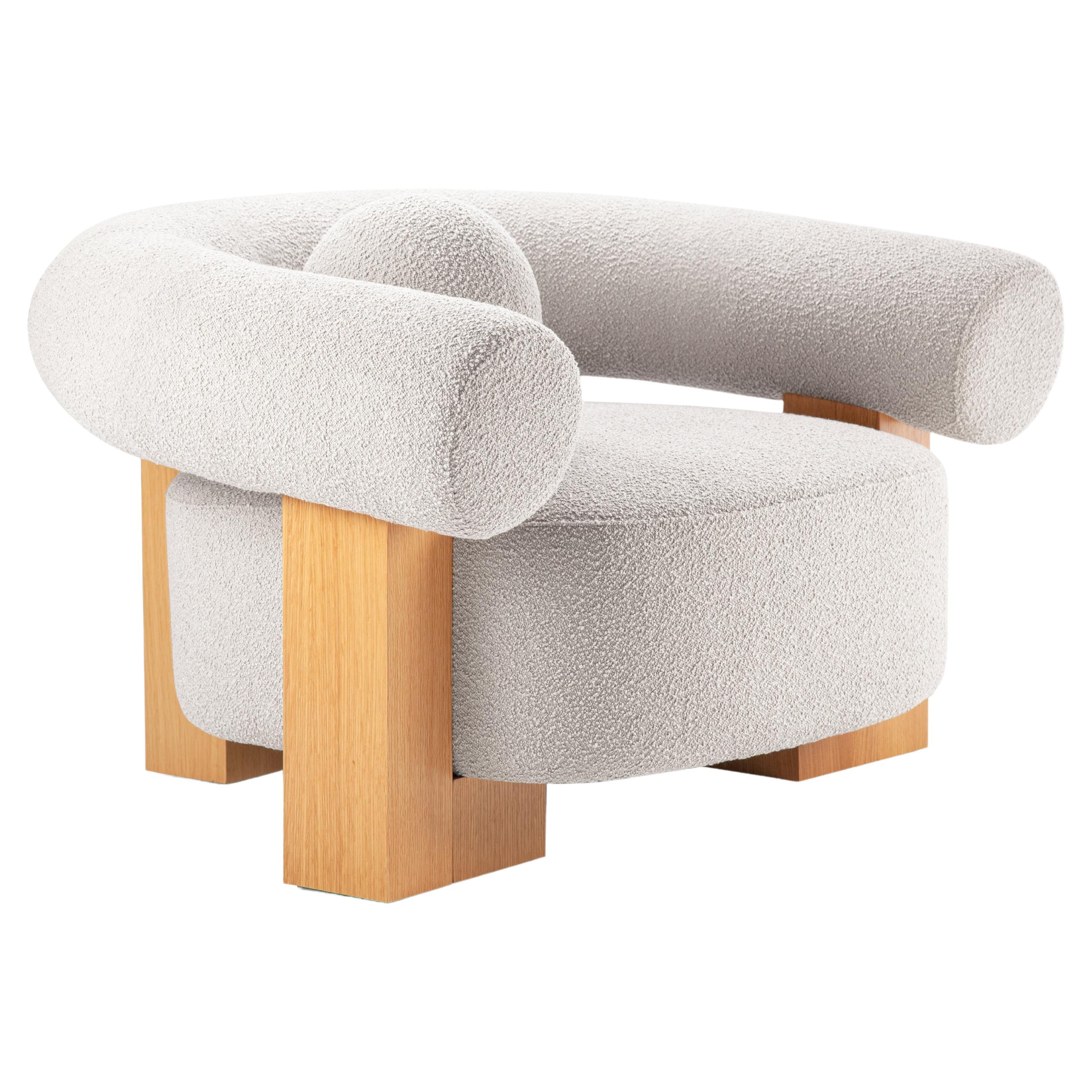 Contemporary Modern Cassete Armchair in Zumirez Moonbeam Fabric by Collector  For Sale