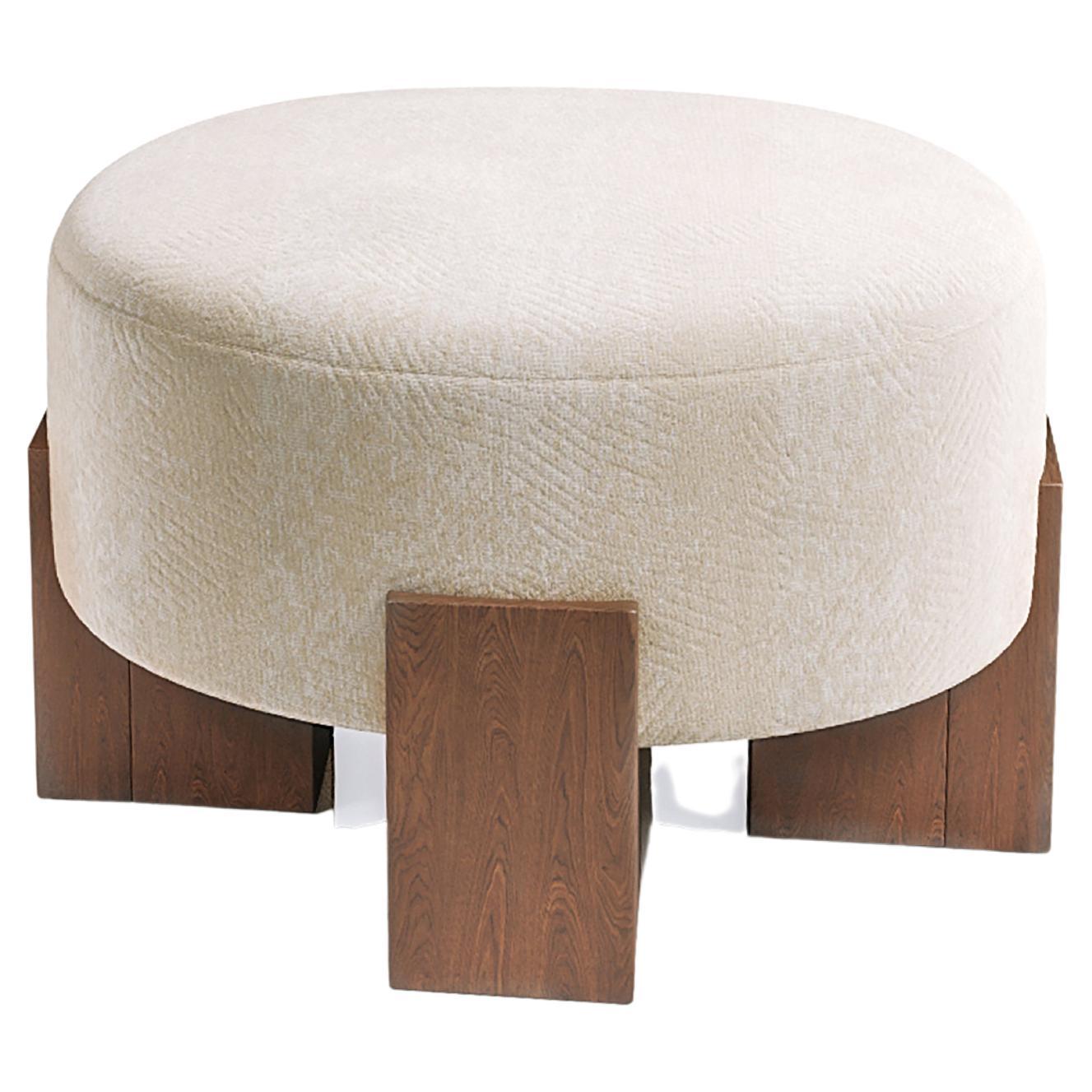Contemporary Modern Cassete Puff in Boucle Fabric & Wood by Collector Studio For Sale