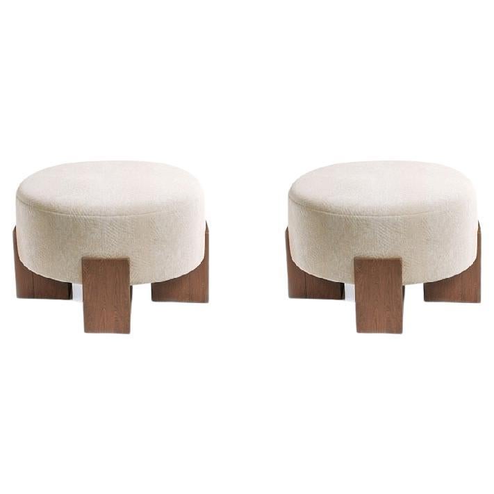 Contemporary Modern Cassete Puff in Fabric & Wood, Set of 2 by Collector Studio For Sale