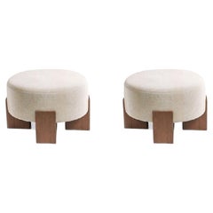 Contemporary Modern Cassete Puff in Fabric & Wood, Set of 2 by Collector Studio