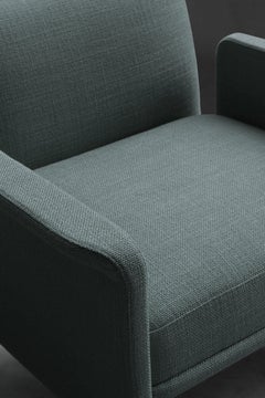 Contemporary Modern Carson Armchair in Oak and Blue Fabric by Collector Studio