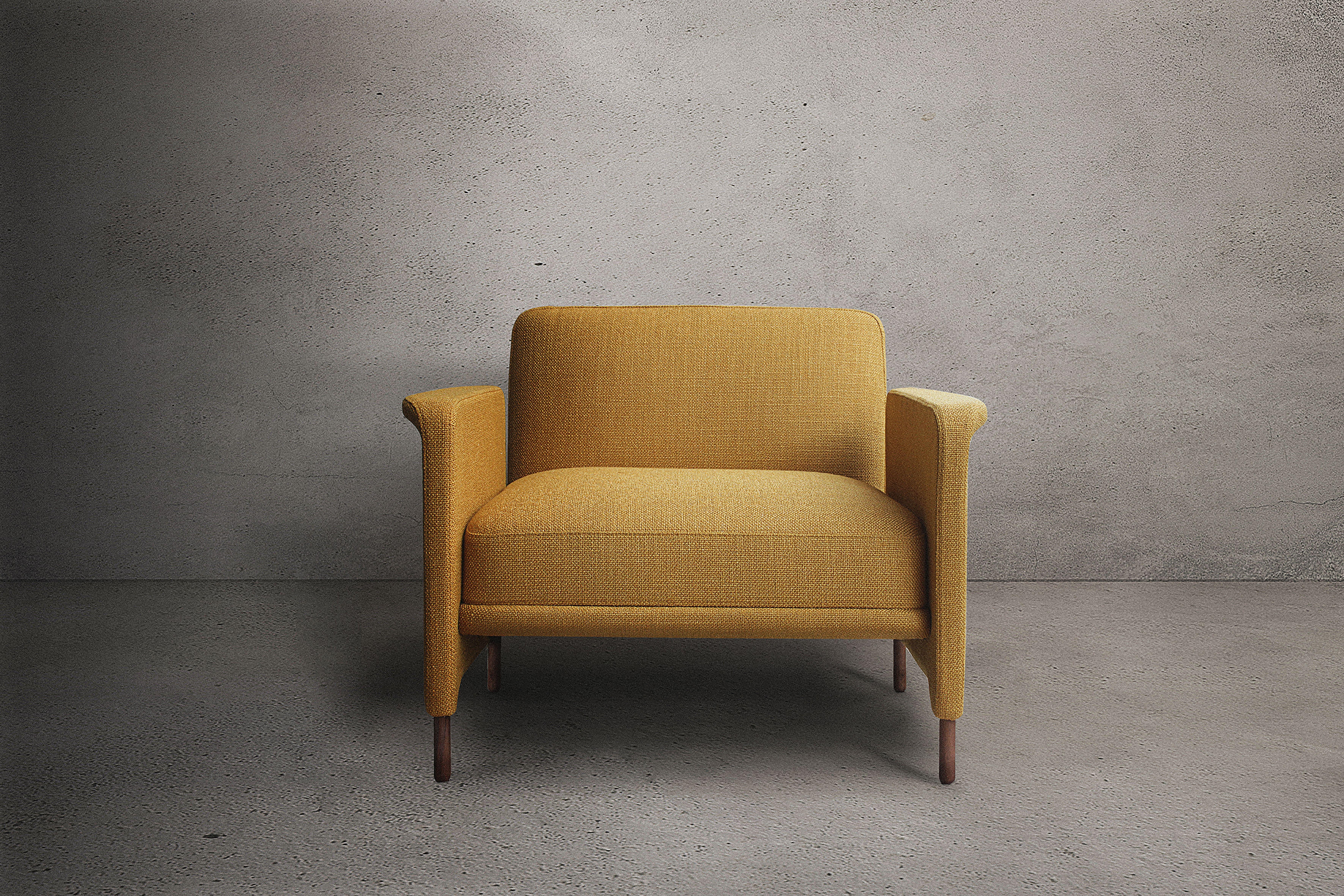 Contemporary Carson Armchair in Oak & Yellow Fabric by Collector Studio For Sale 5