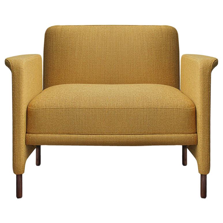 Contemporary Carson Armchair in Oak & Yellow Fabric by Collector Studio For Sale