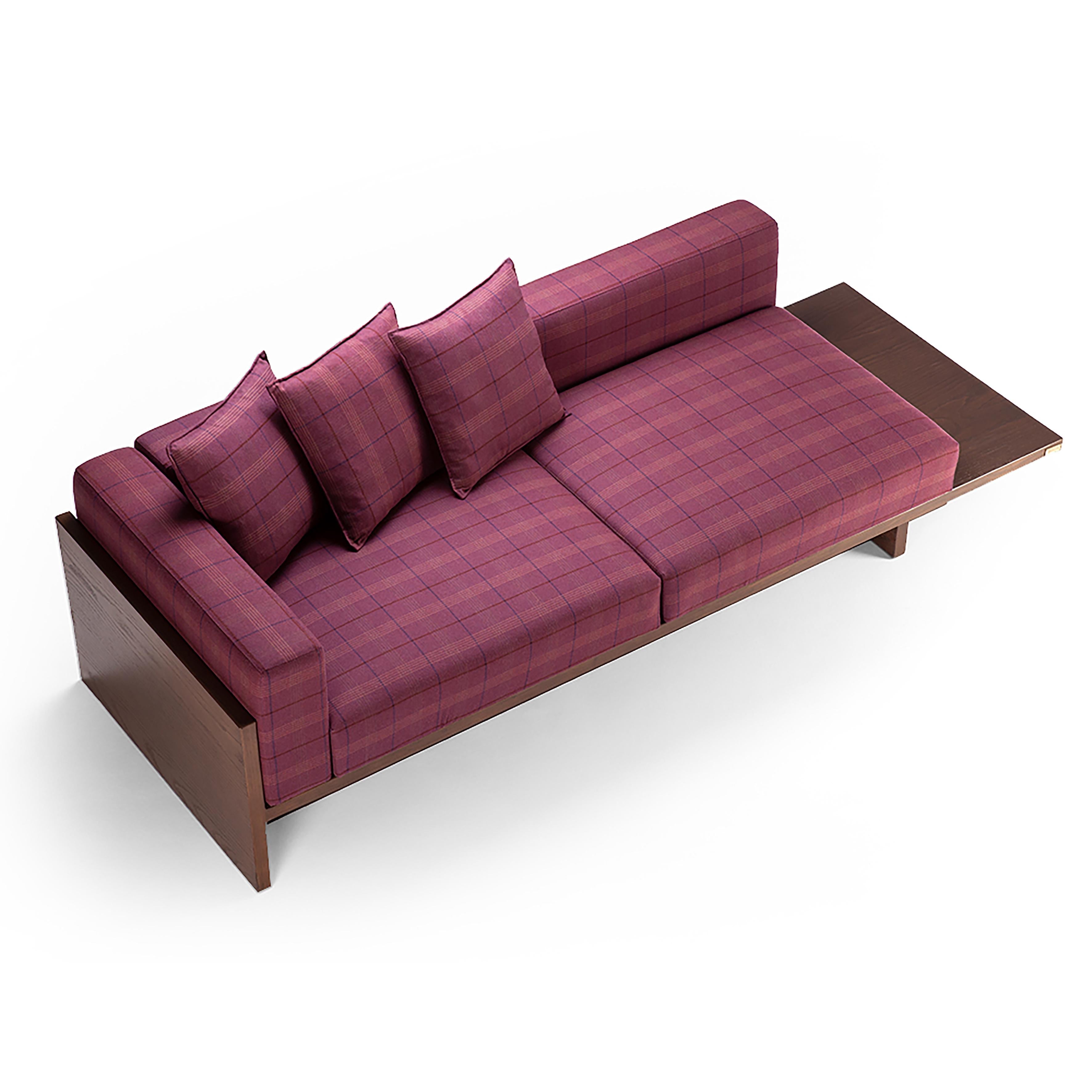 Portuguese Contemporary Modern Chaplin Sofa in Bordeaux Fabric & Dark Oak by Collector  For Sale