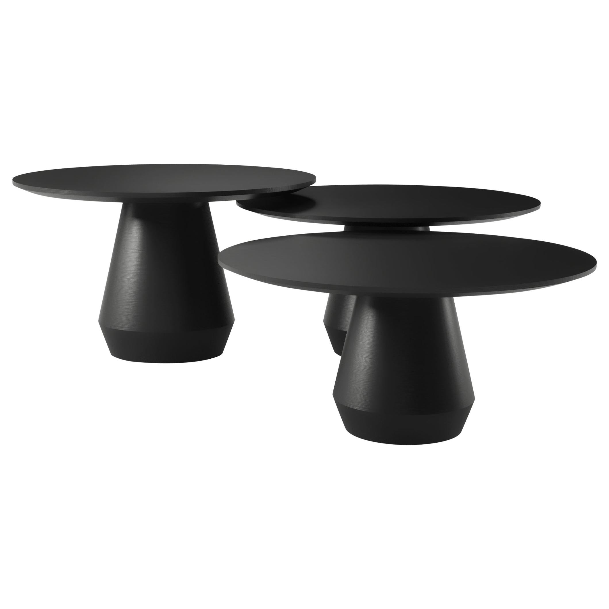 Contemporary Modern Charlotte Triple Center Table in Black by Collector Studio For Sale