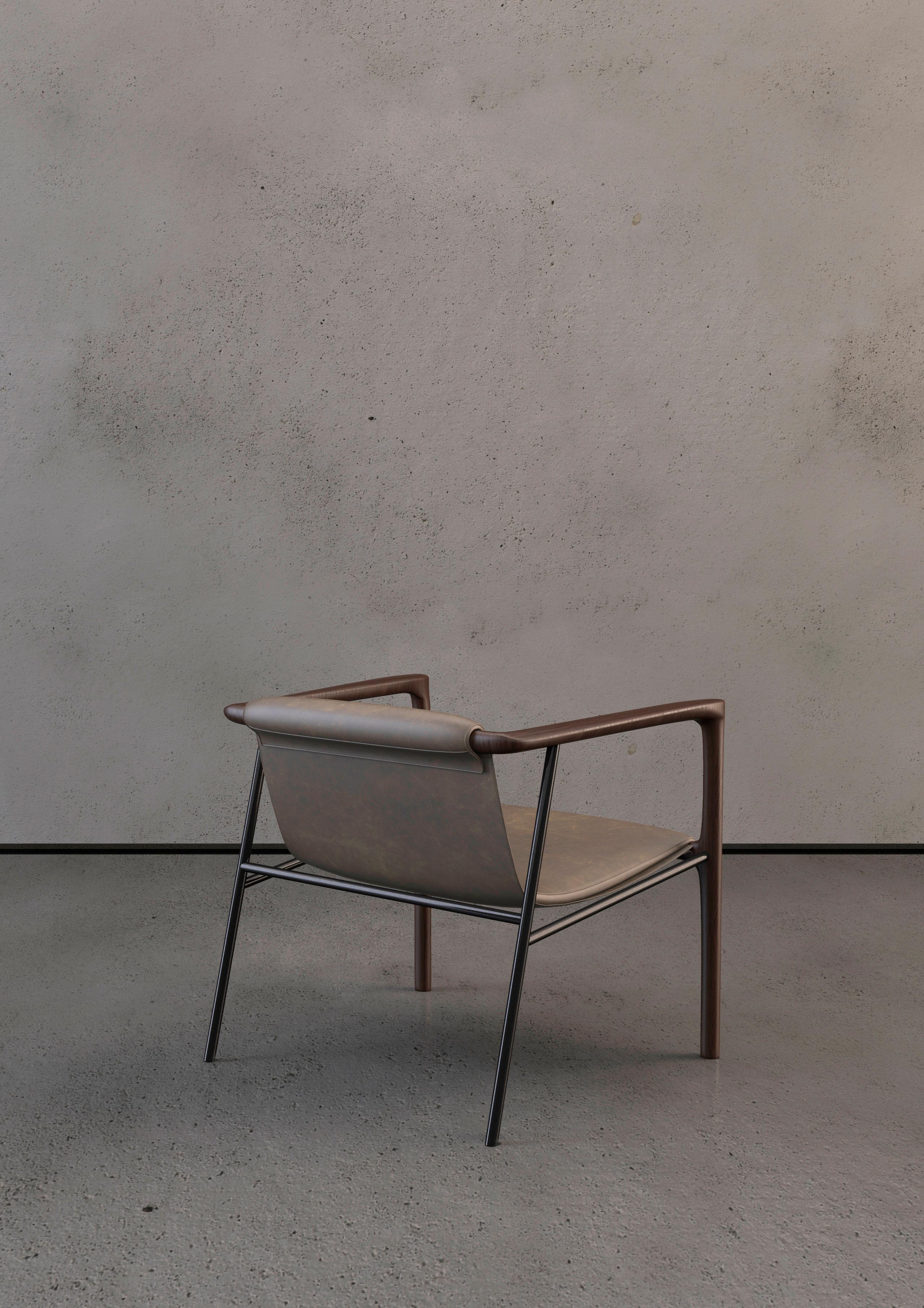 Fauteuil Elliot moderne contemporain en chêne, métal et cuir par Collector Studio en vente 5