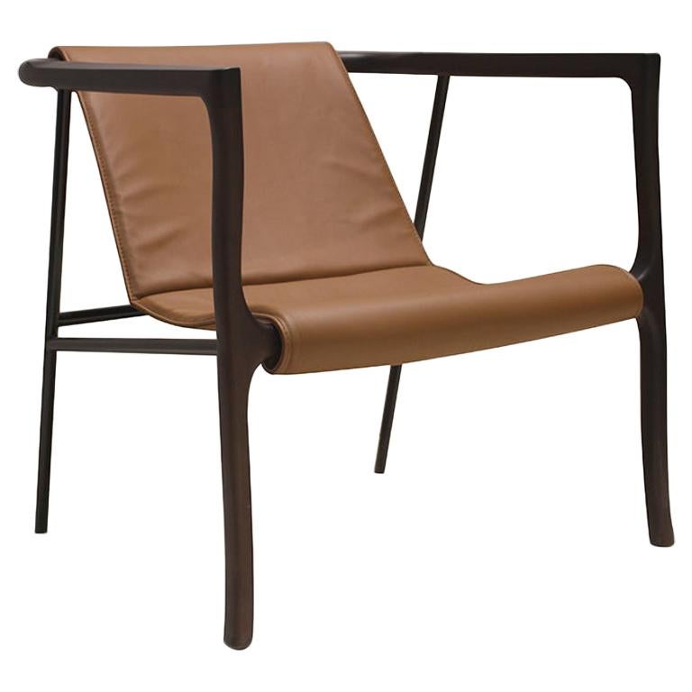 Contemporary Modern Elliot Armchair in Oak, Metal & Leather by Collector Studio For Sale