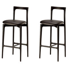 Contemporary Modern Grey Bar Chair in Leather, Set of 2 by Collector Studio