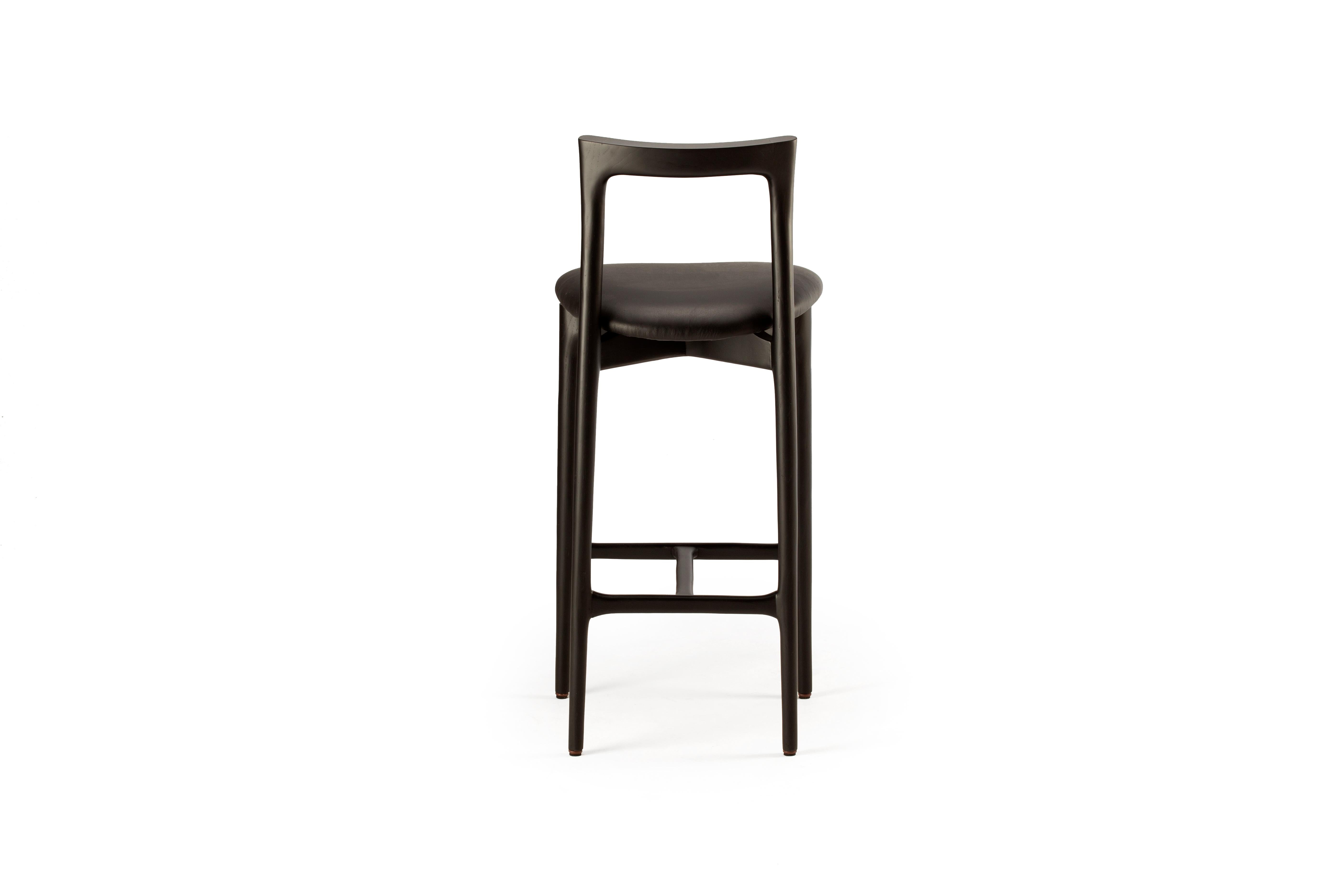Portuguese 21st Century Designed by Collector Studio Grey Bar Chair Leather, Set of 4 For Sale