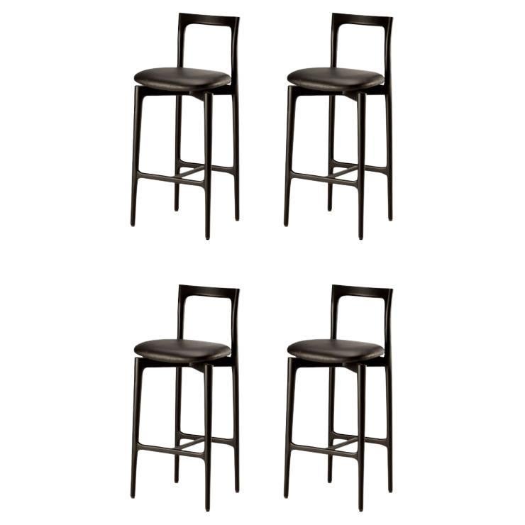 21st Century Designed by Collector Studio Grey Bar Chair Leather, Set of 4 For Sale