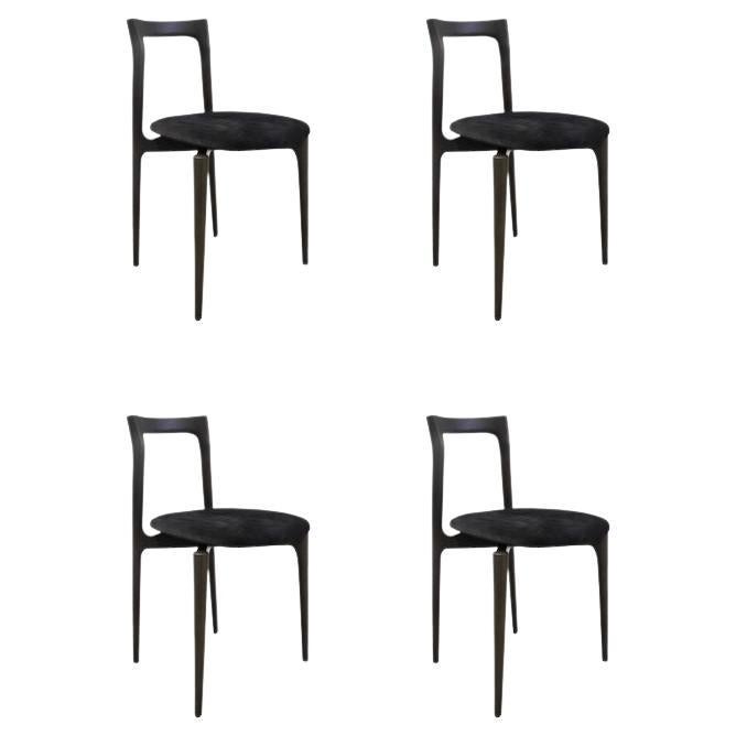 21st Century Designed by Collector Studio - Tissu de chaise gris, ensemble de 4 pièces