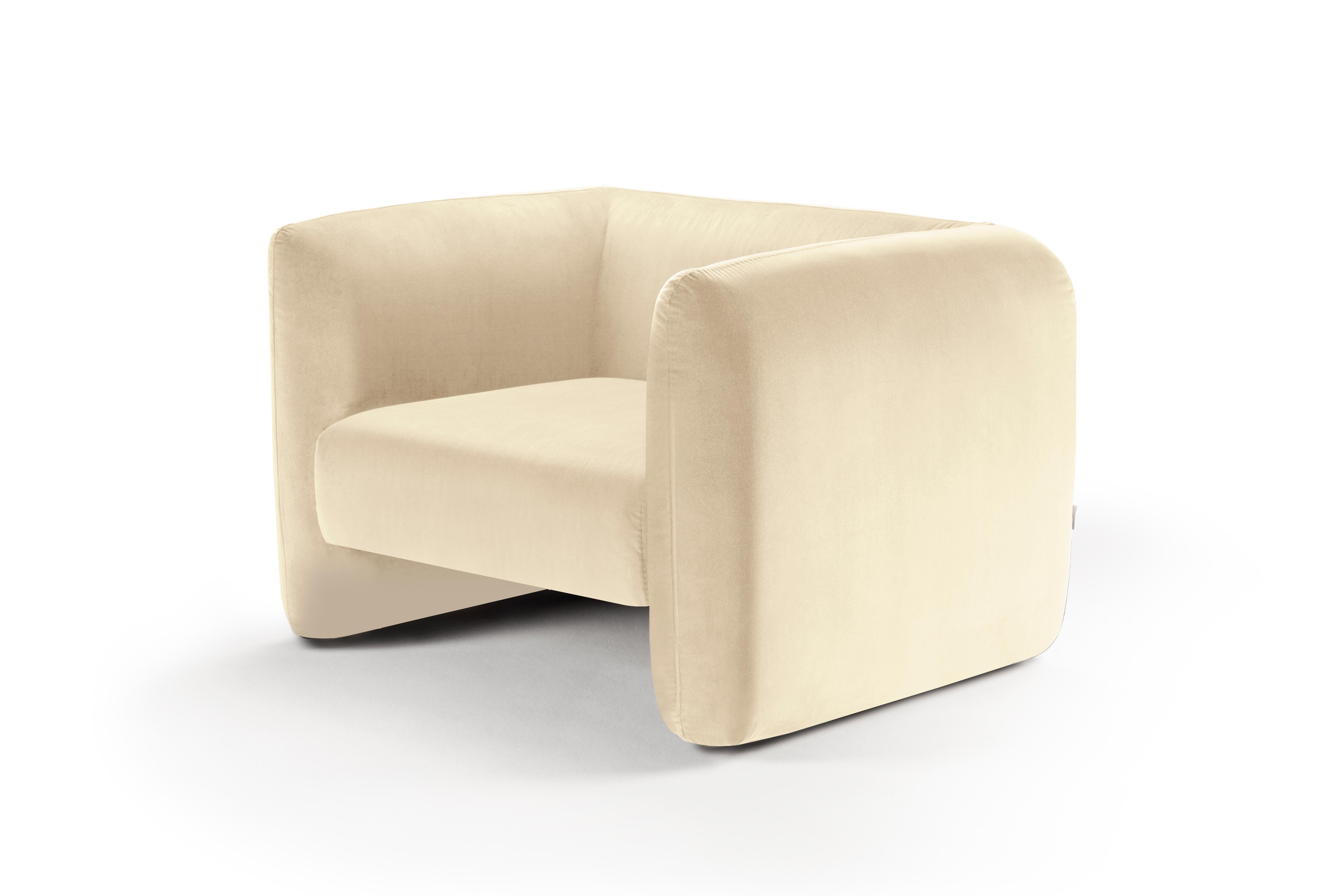 Portuguese Contemporary Modern Jacob Armchair in Beige Velvet Fabric by Collector Studio For Sale