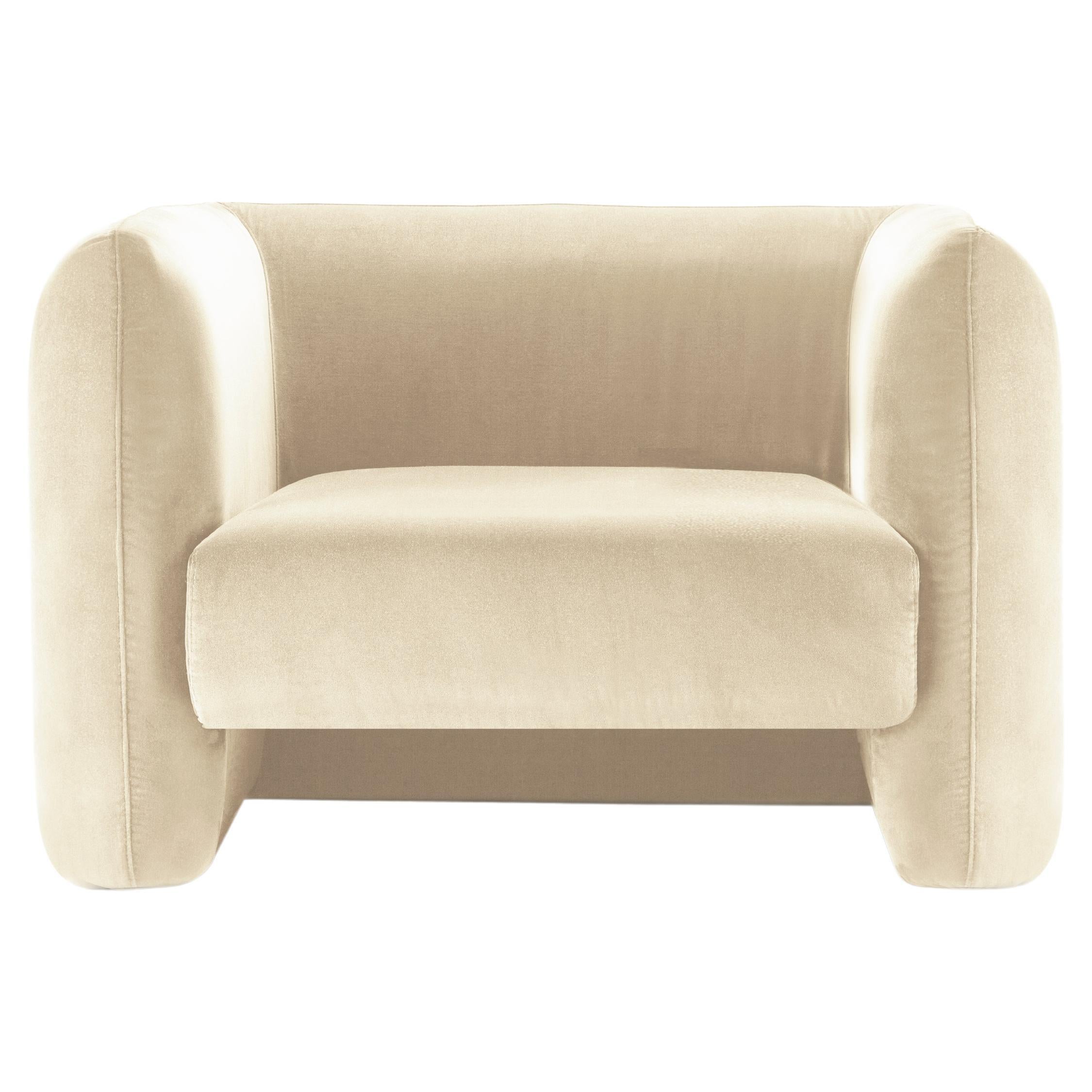 Contemporary Modern Jacob Armchair in Beige Velvet Fabric by Collector Studio For Sale
