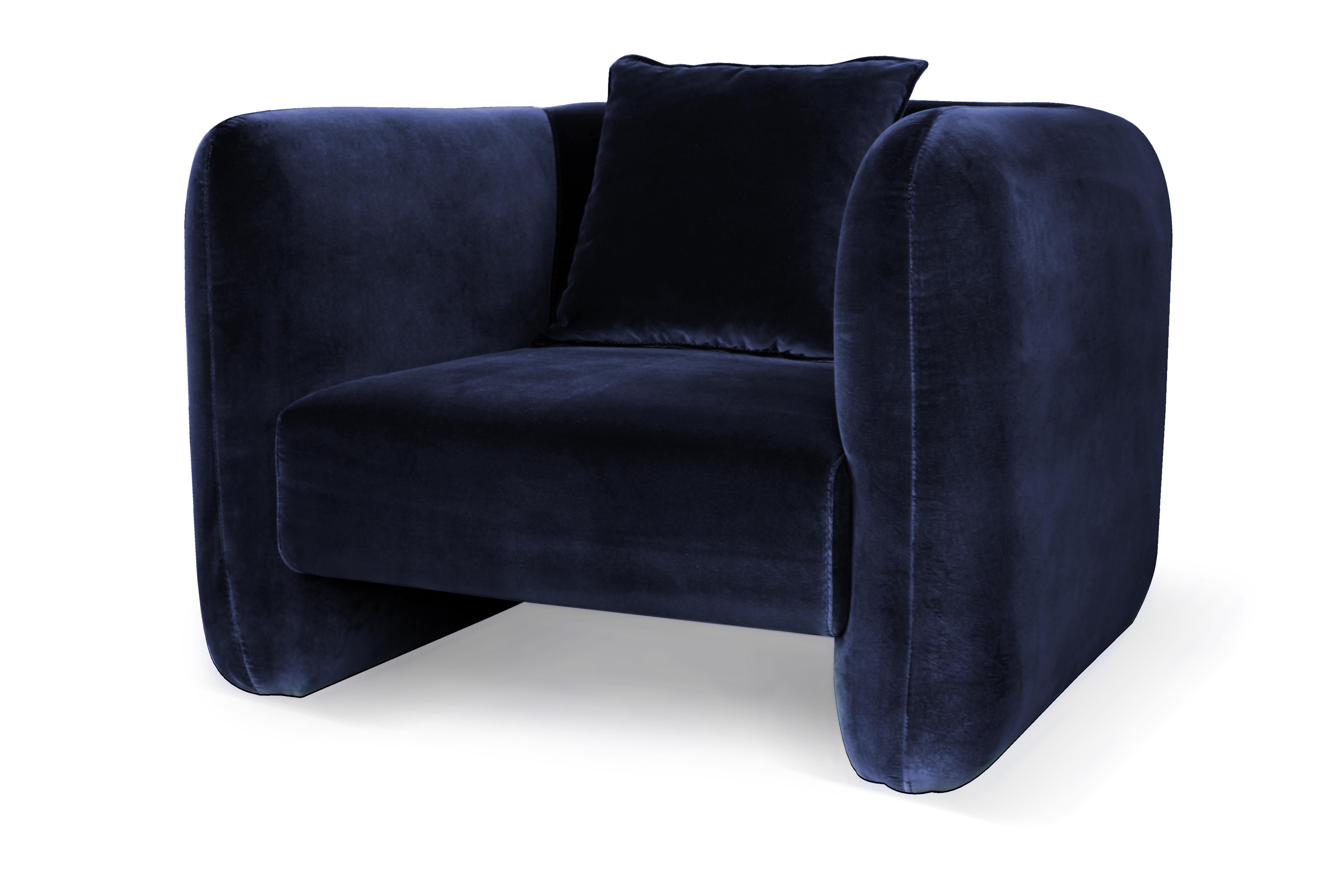 Contemporary Modern Jacob Armchair in Blue Fabric by Collector Studio

This fun and sophisticated 21st century armchair designed by Collector Studio, with its simple shape and attractive color game along with other possible combinations of materials