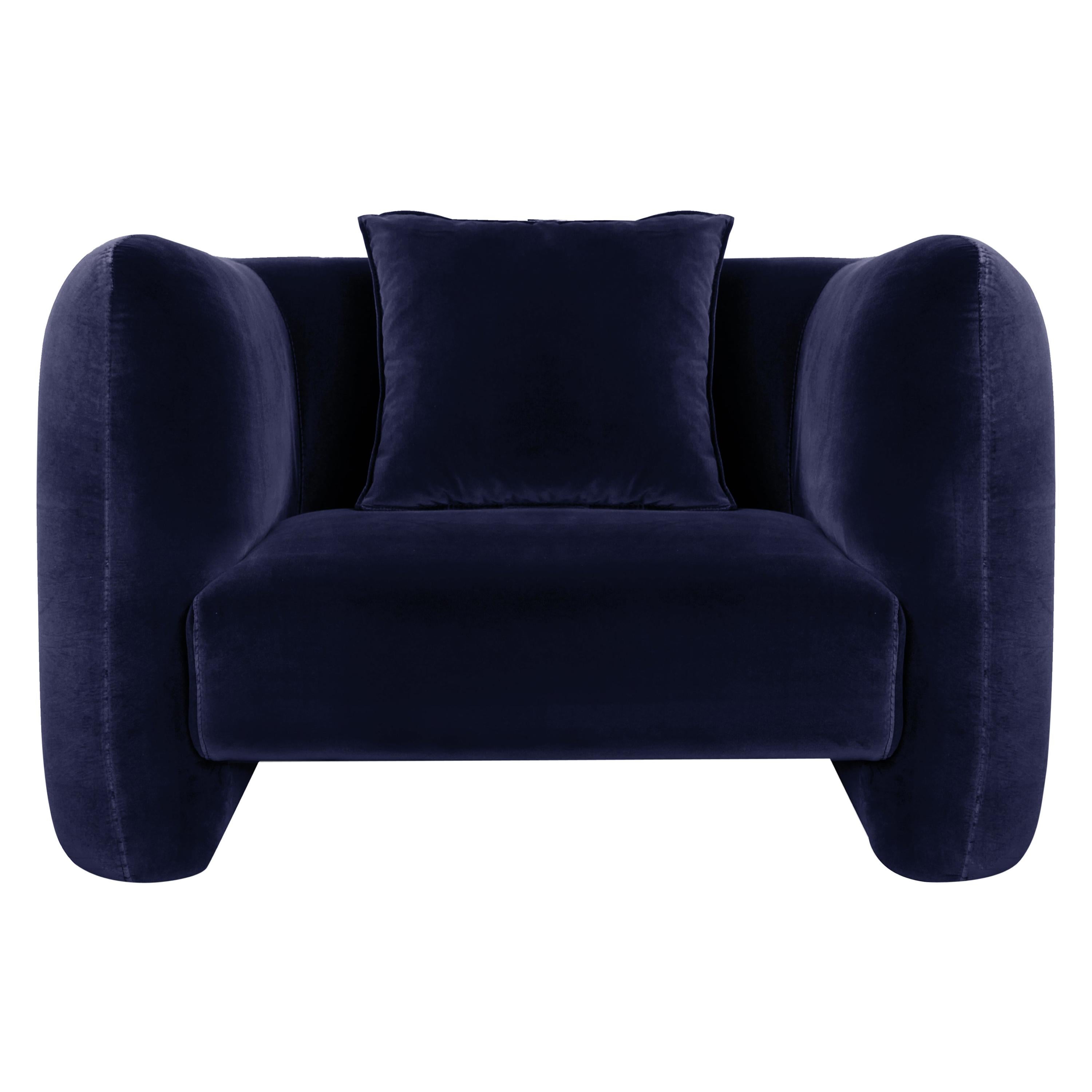 Contemporary Modern Jacob Armchair in Blue Fabric by Collector Studio For Sale