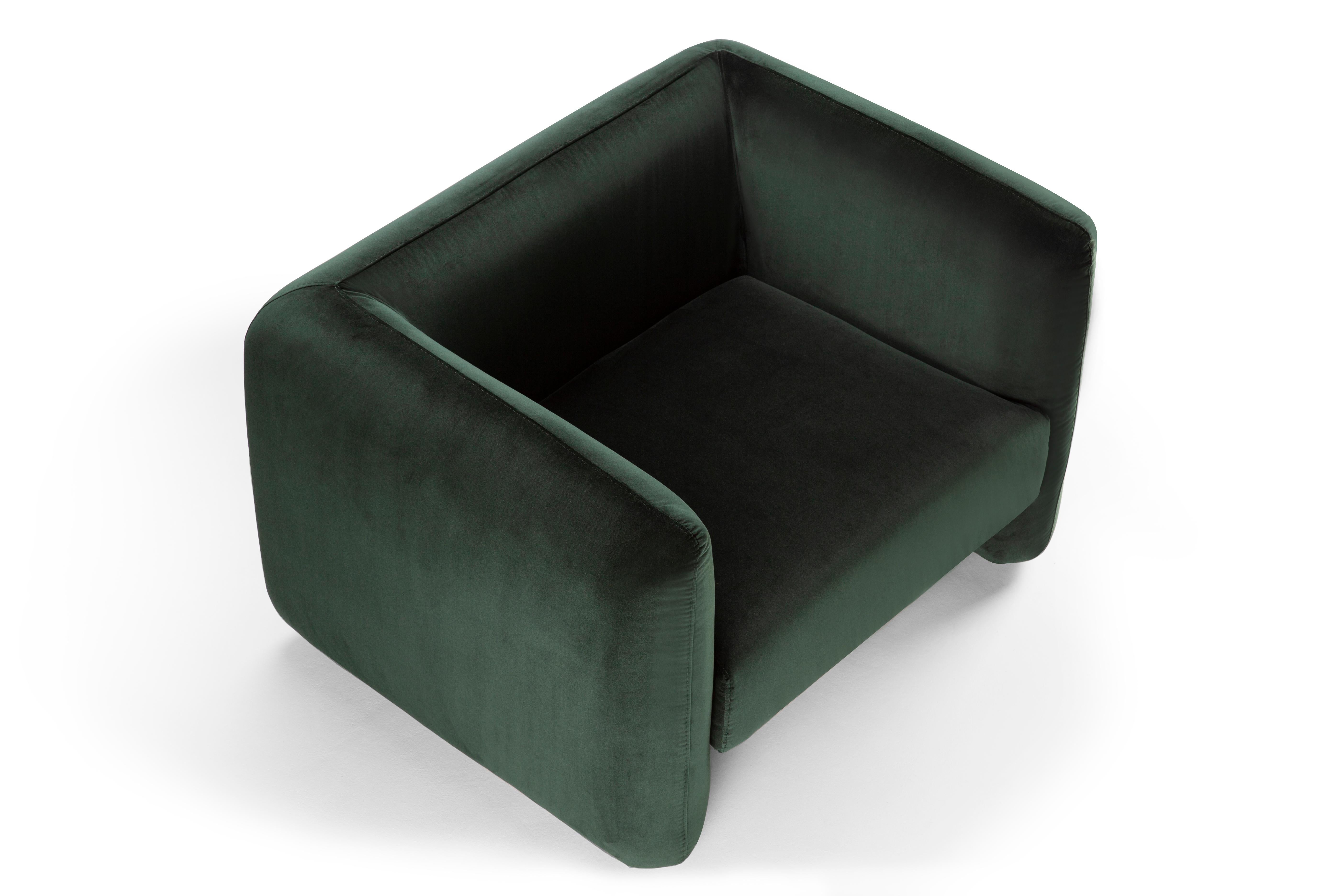 Contemporary Modern Jacob Armchair in Green Velvet Fabric by Collector Studio For Sale 1