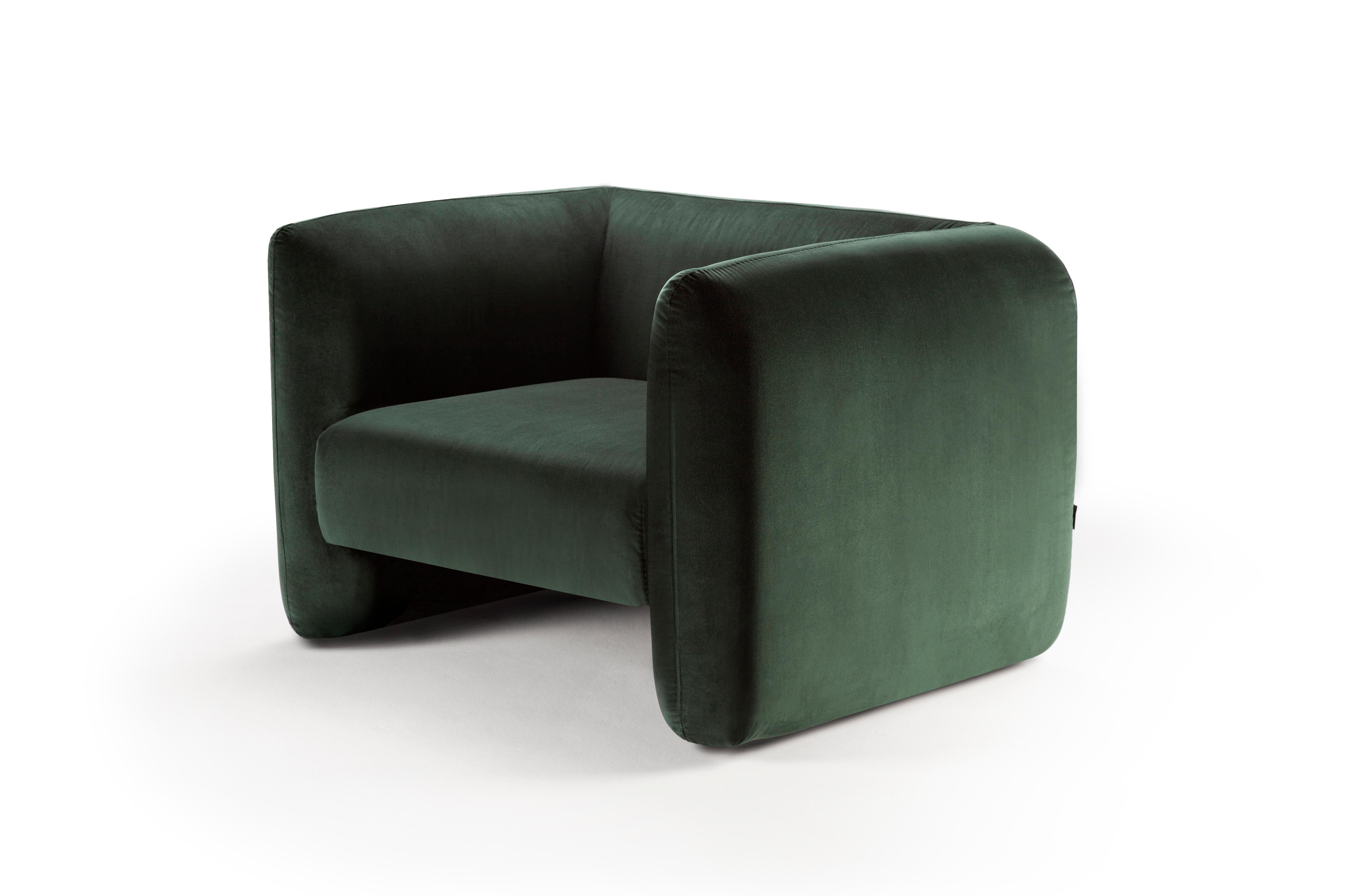 Contemporary Modern Jacob Armchair in Green Velvet Fabric by Collector Studio For Sale 2