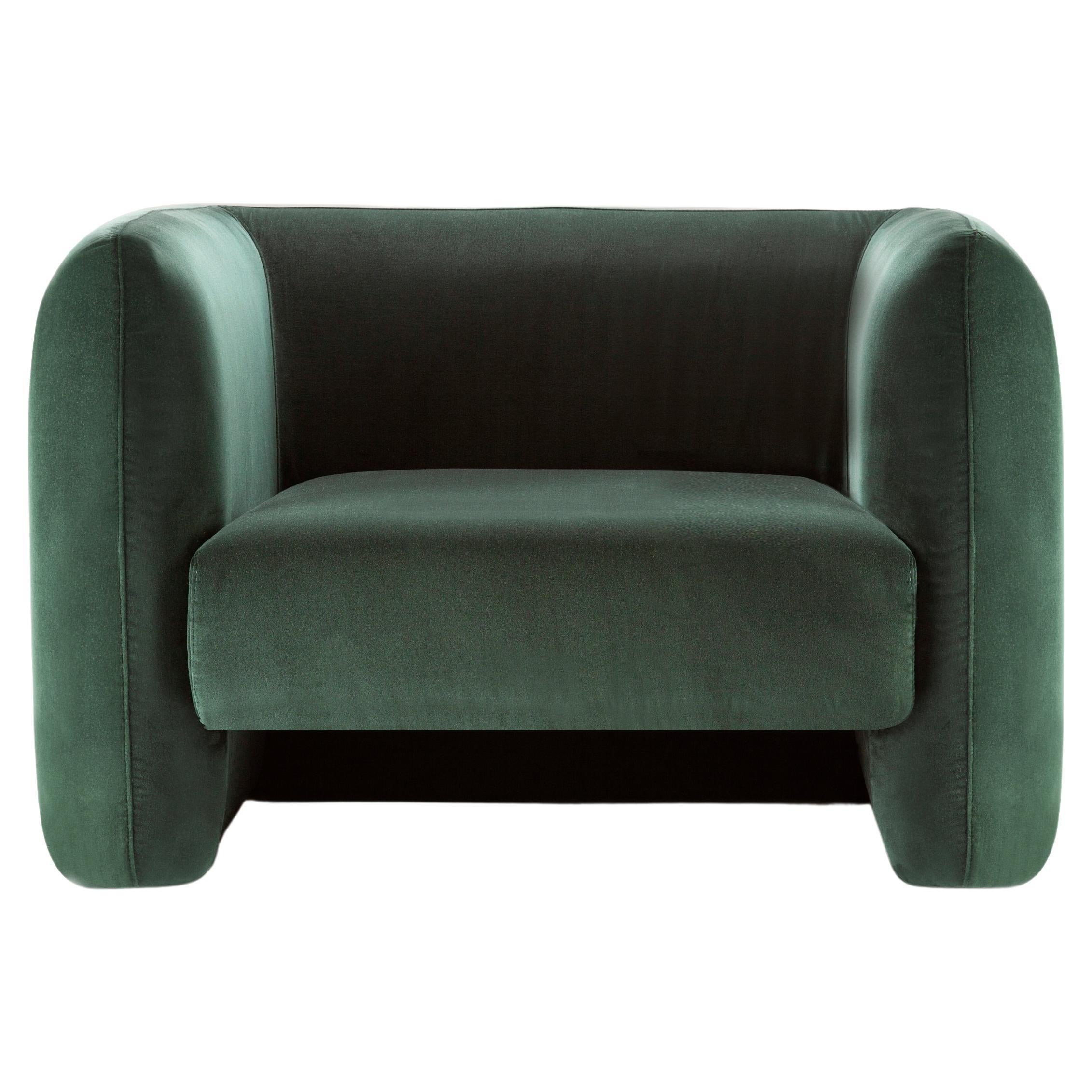 Contemporary Modern Jacob Armchair in Green Velvet Fabric by Collector Studio For Sale