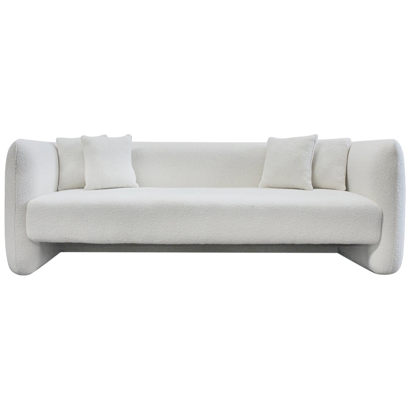 Contemporary Modern Jacob Sofa in White Boucle Fabric by Collector Studio