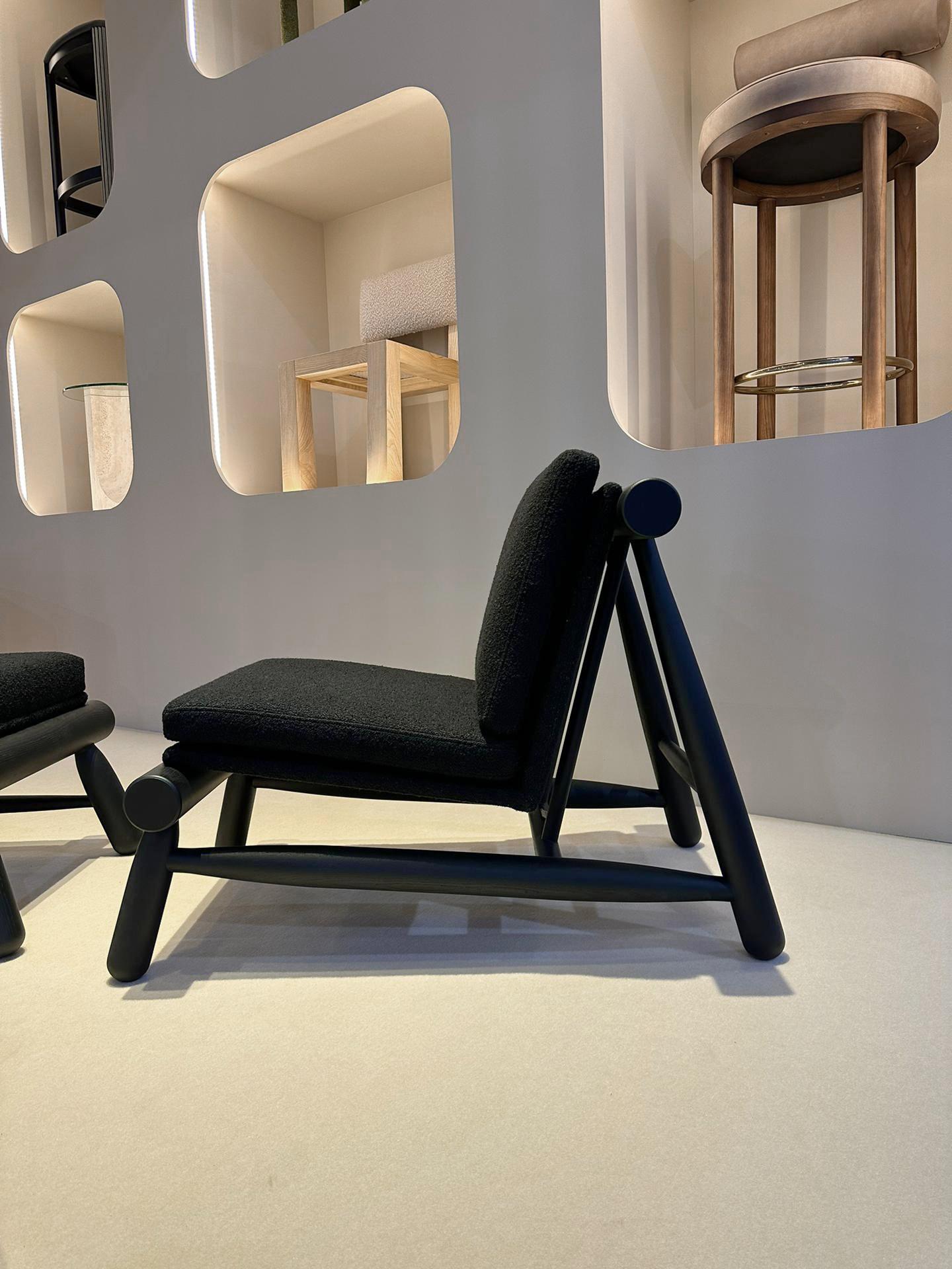 21st Century Designed by Davide Monopoli Seso Armchair Oak and Fabric, Set of 2 For Sale 1
