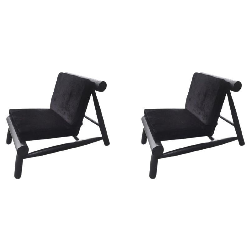 21st Century Designed by Davide Monopoli Seso Armchair Oak and Fabric, Set of 2