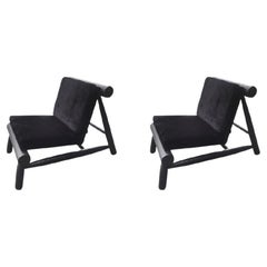 21st Century Designed by Davide Monopoli Seso Armchair Oak and Fabric, Set of 2