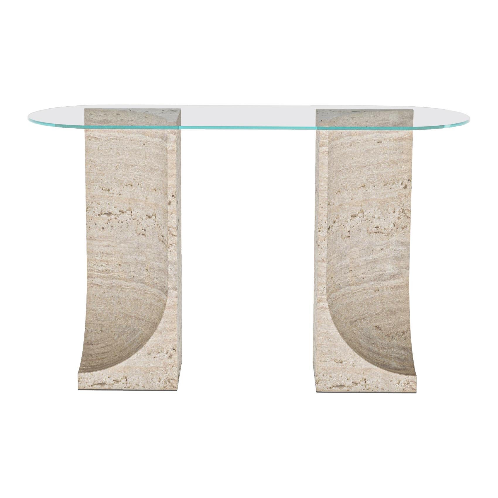 Contemporary Modern Edge Console Console Table in Travertino Marble by Collector
