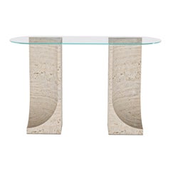 Contemporary Modern Edge Console Console Table in Travertino Marble by Collector