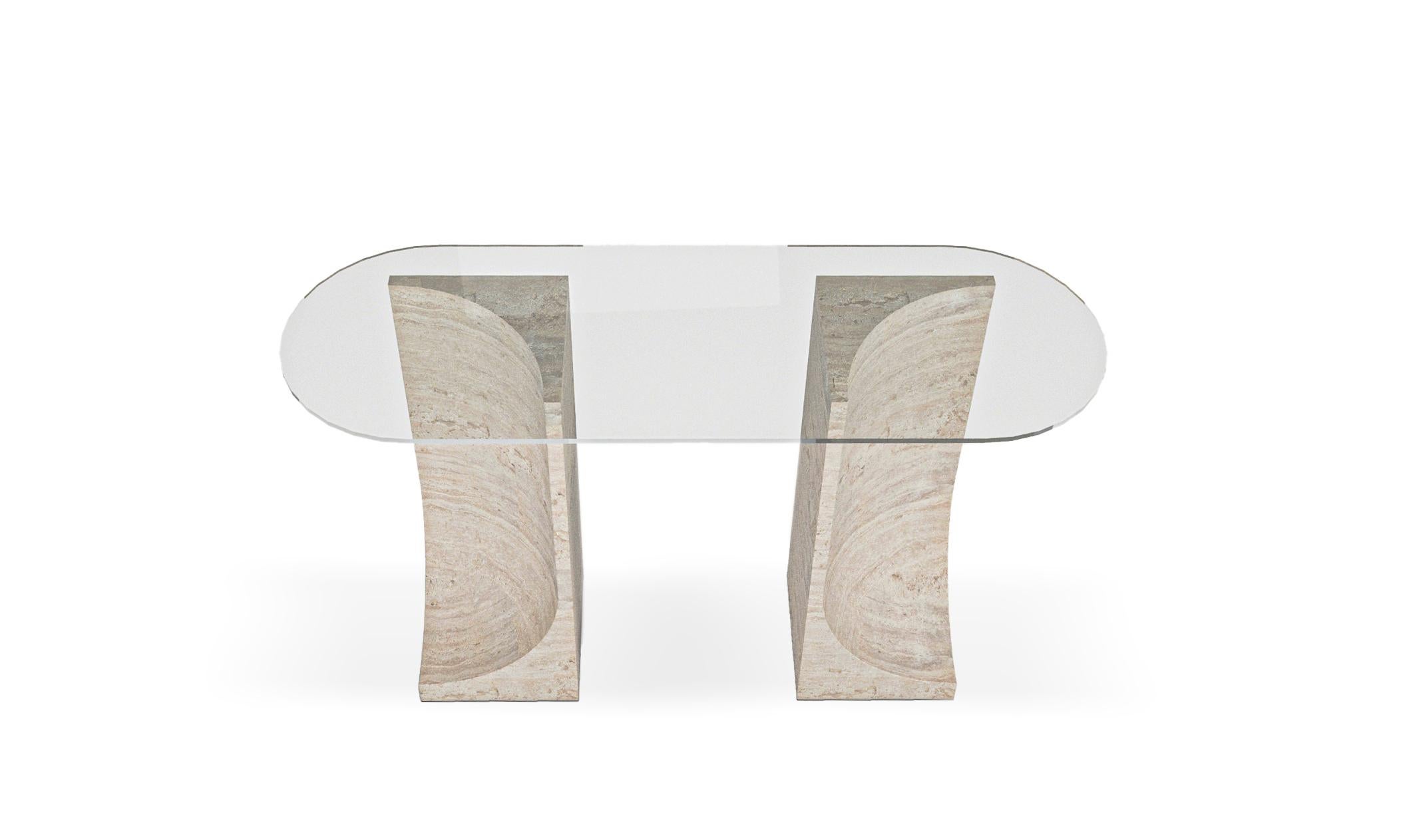 Contemporary Modern Edge Console Console Table in Travertino Marble by Ferriani Bolgi for Collector Studio

Family of coffee tables, console and dining tables characterized by an architectural and sculptural base, combined with a glass