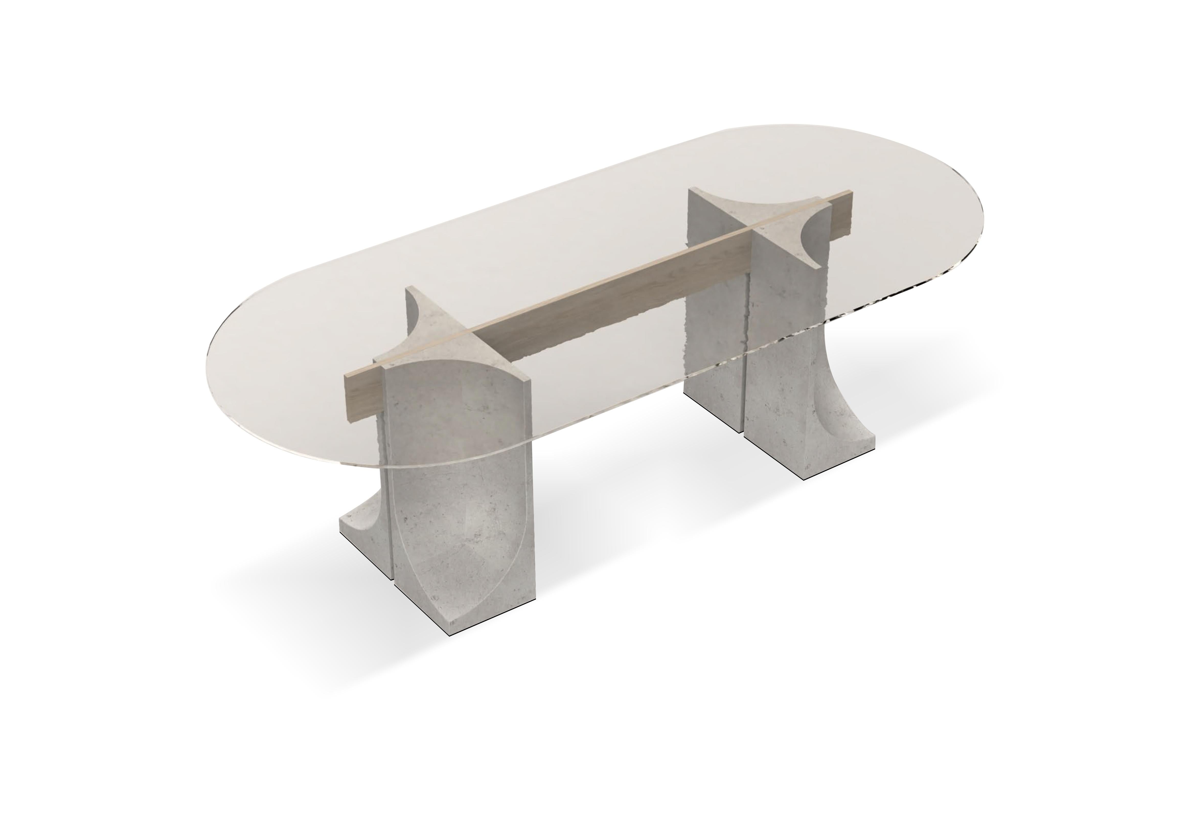 Contemporary Modern Edge Dining Table in Travertino Marble designed by Ferriani Bolgi for Collector Studio.

DIMENSIONS
W 250 cm  98,4”
D 110cm  43,3”
H 78 cm  30,7”

PRODUCT FEATURES
Table top in glass or cast glass.
Legs in travertino and