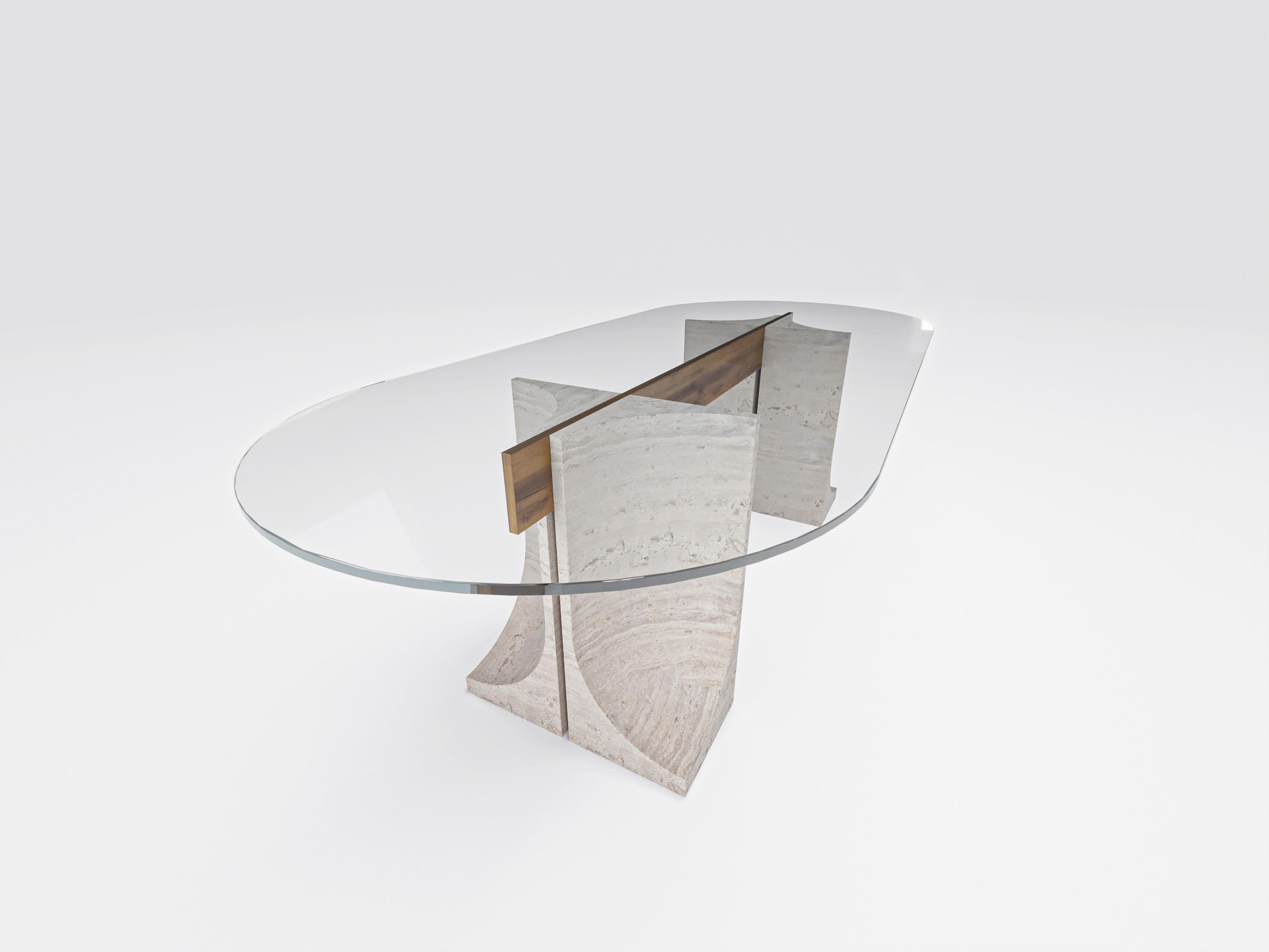 Table de salle à manger contemporaine à bords modernes en marbre travertin par Collector Studio Neuf - En vente à Castelo da Maia, PT
