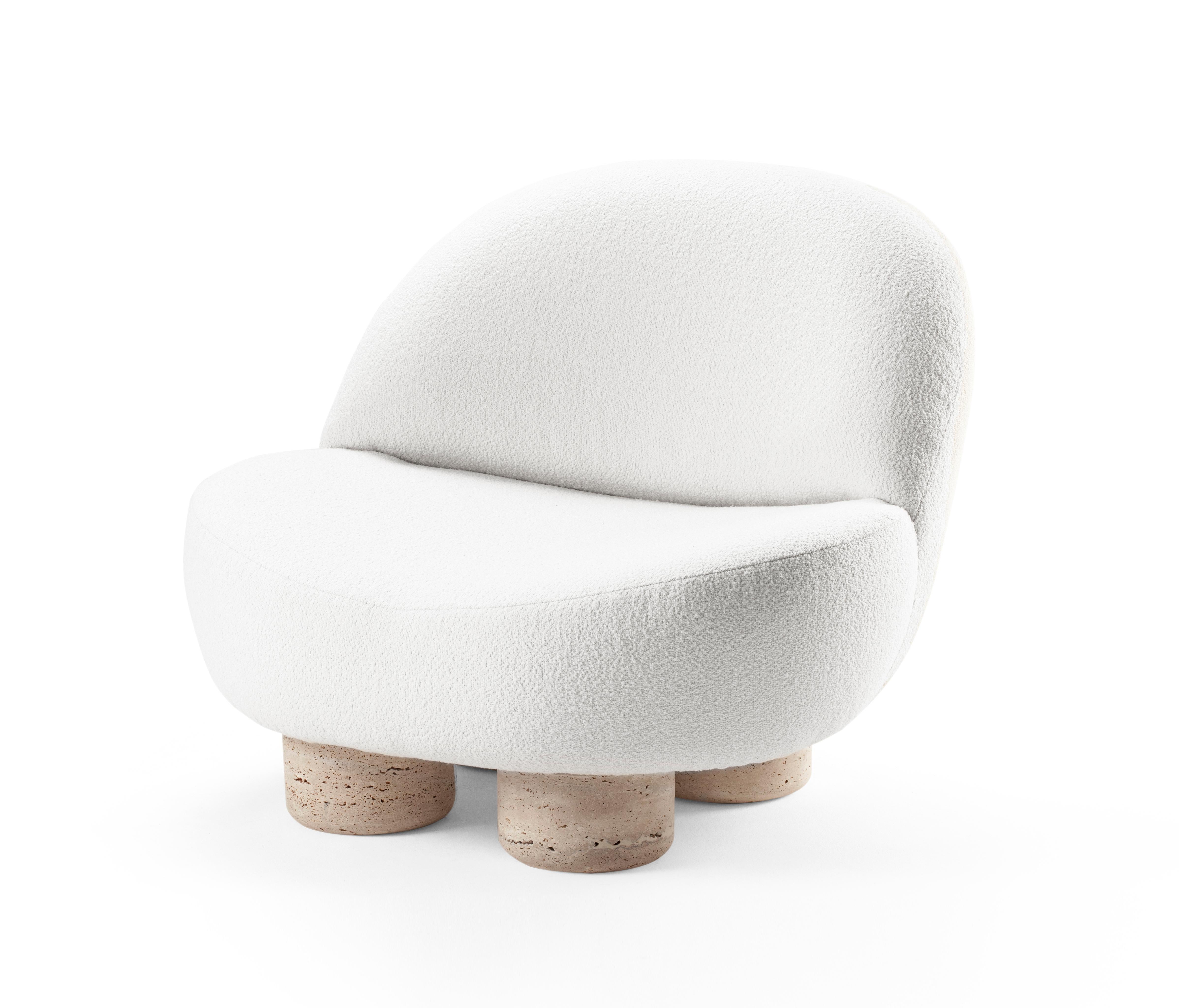 Modern Contemporay Hygge Armchair in Boucle Fabric & Travertino by Collector For Sale