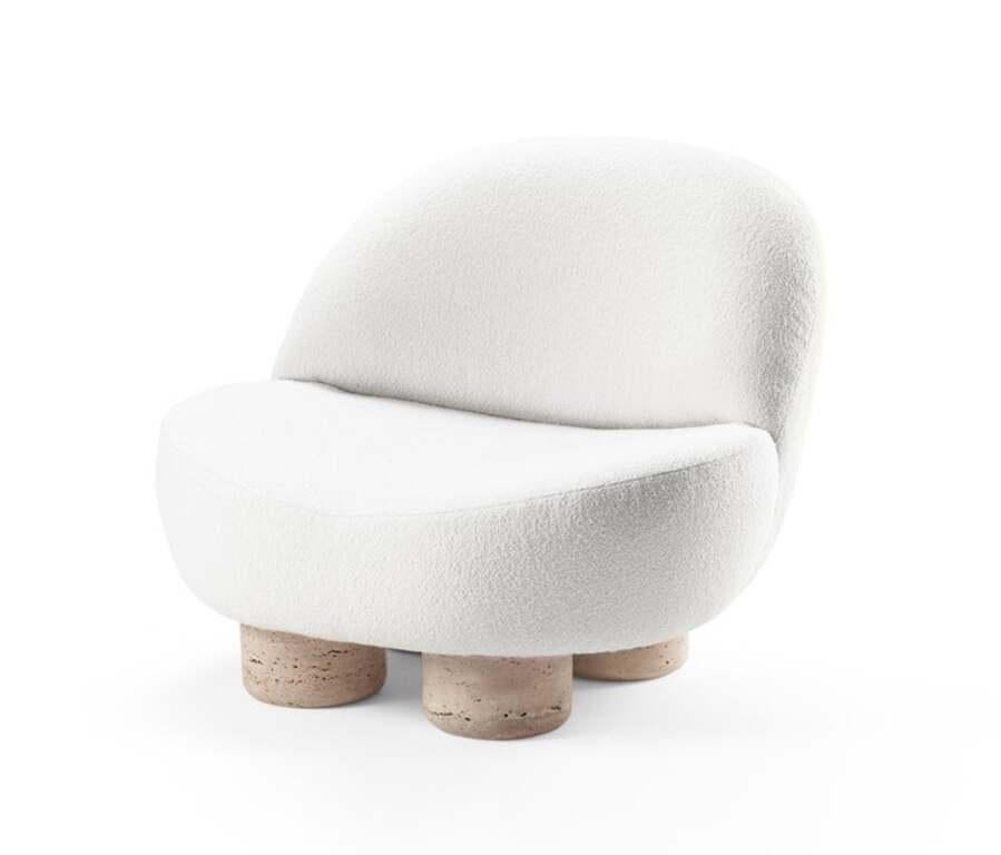 Contemporary Modern Hygge Armchair in Fabric & Travertino by Collector Studio For Sale 4