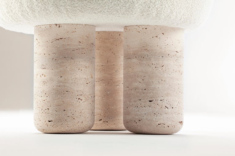 Contemporary 21st Century Designed by Saccal Design House Hygge Stool Boucle Travertino For Sale