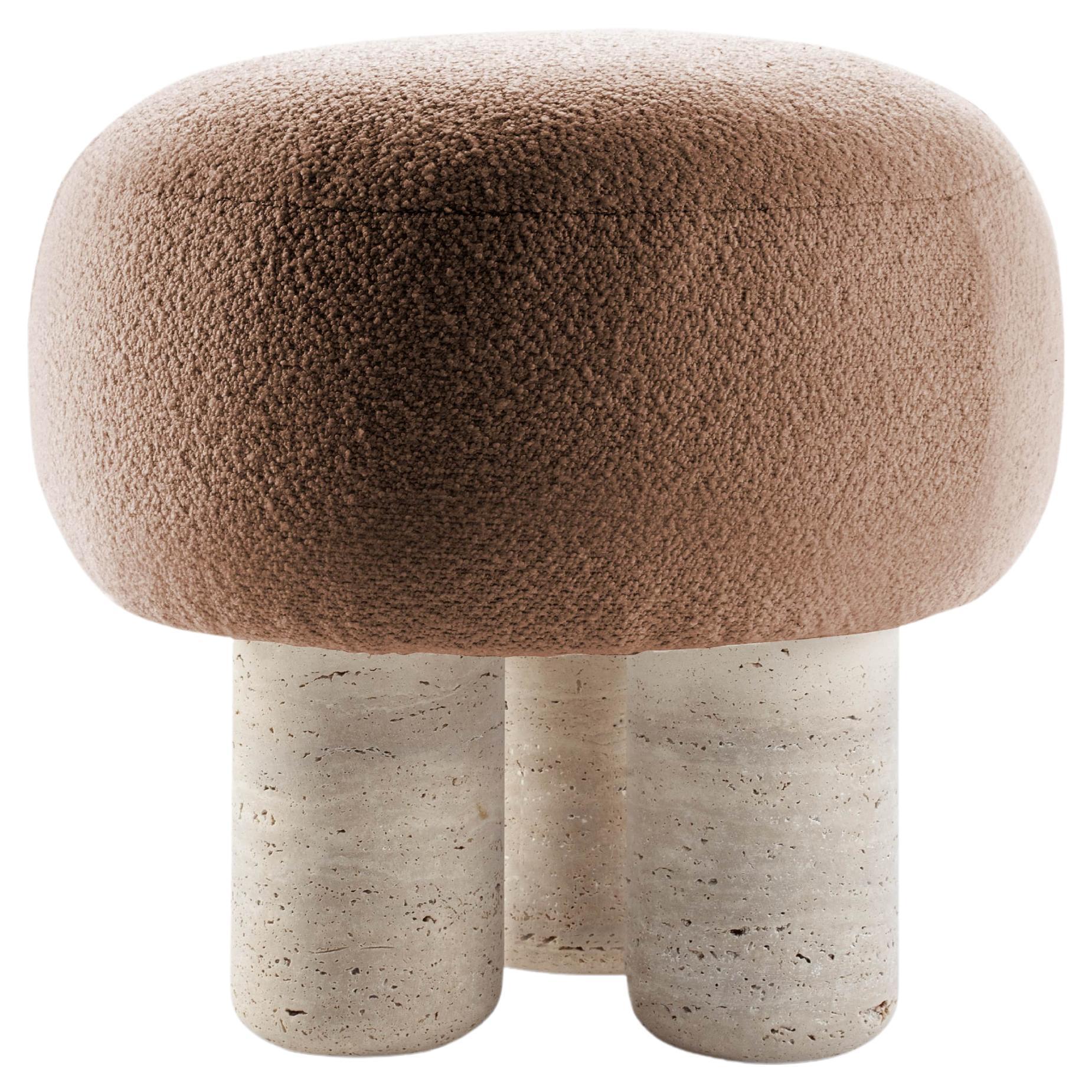 21st Century Designed by Saccal Design House Hygge Stool Boucle Travertino