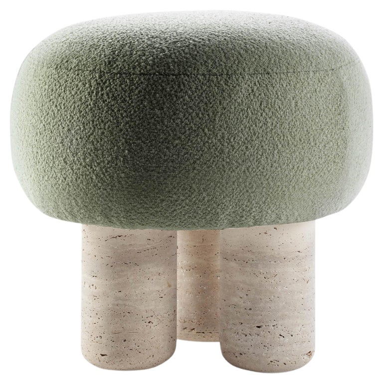 21st Century Designed by Saccal Design House Hygge Stool Boucle Travertino For Sale