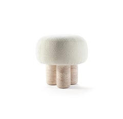 Contemporary Modern Hygge Stool in Boucle Fabric &Travertino Marble by Collector