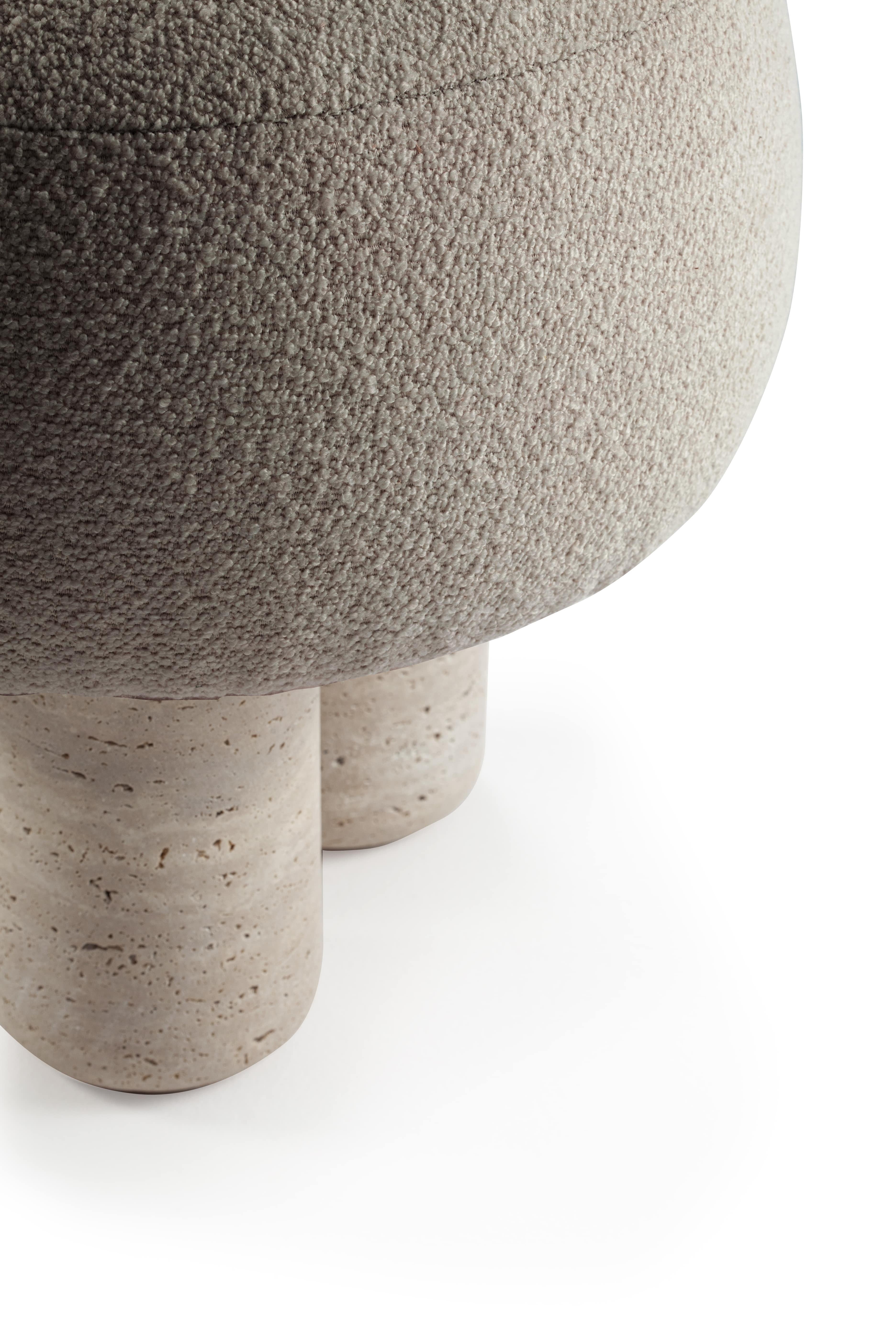 21st Century Designed by Saccal Design House Hygge Stool Latte Boucle Travertino In New Condition For Sale In Castelo da Maia, PT