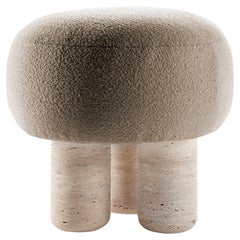 21st Century Designed by Saccal Design House Hygge Stool Latte Boucle Travertino