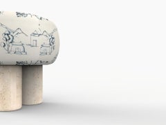 21ème siècle Am designs par Saccal Design House Outdoor Hygge Puff Bouclé Travertin