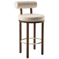 Contemporary Modern Moca Bar Chair in Fabric & Oak Wood by Collector