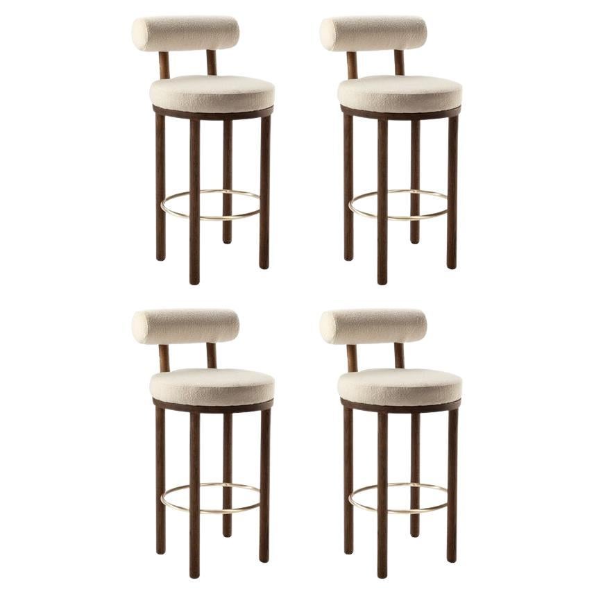 21st Century Designed by Studio Rig Moca Bar Chair Fabric Oak, Set of 4