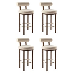21st Century Designed by Studio Rig Moca Bar Chair Fabric Oak, Set of 4